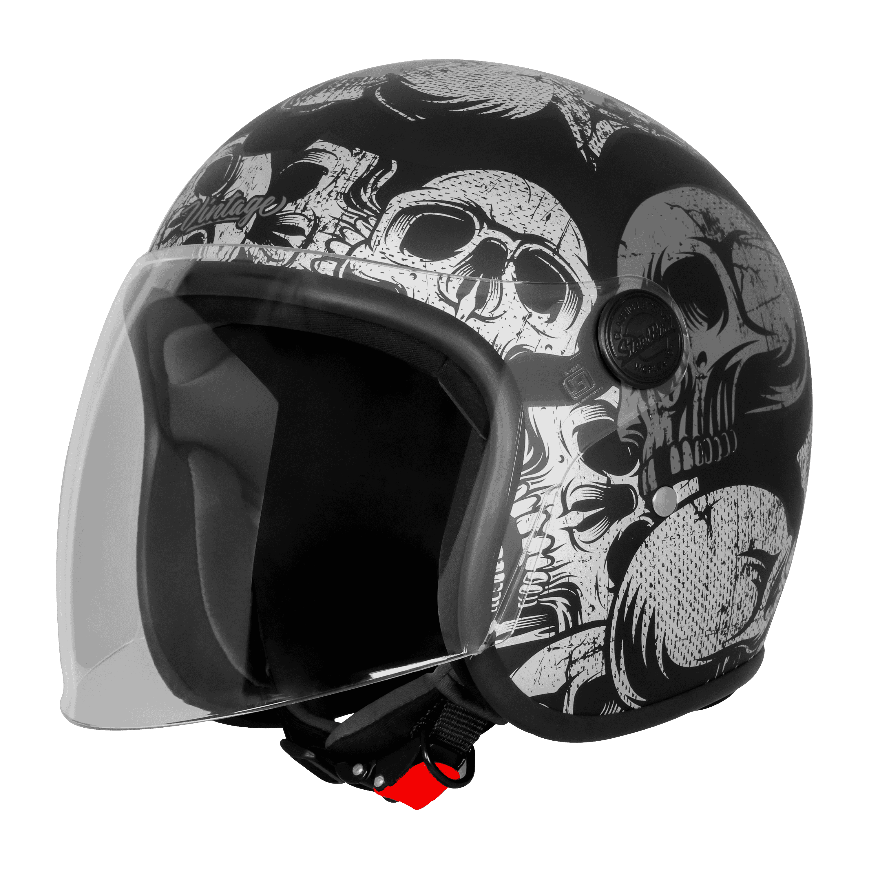 SBH-56 VINTAGE SKULL GLOSSY BLACK WITH GREY